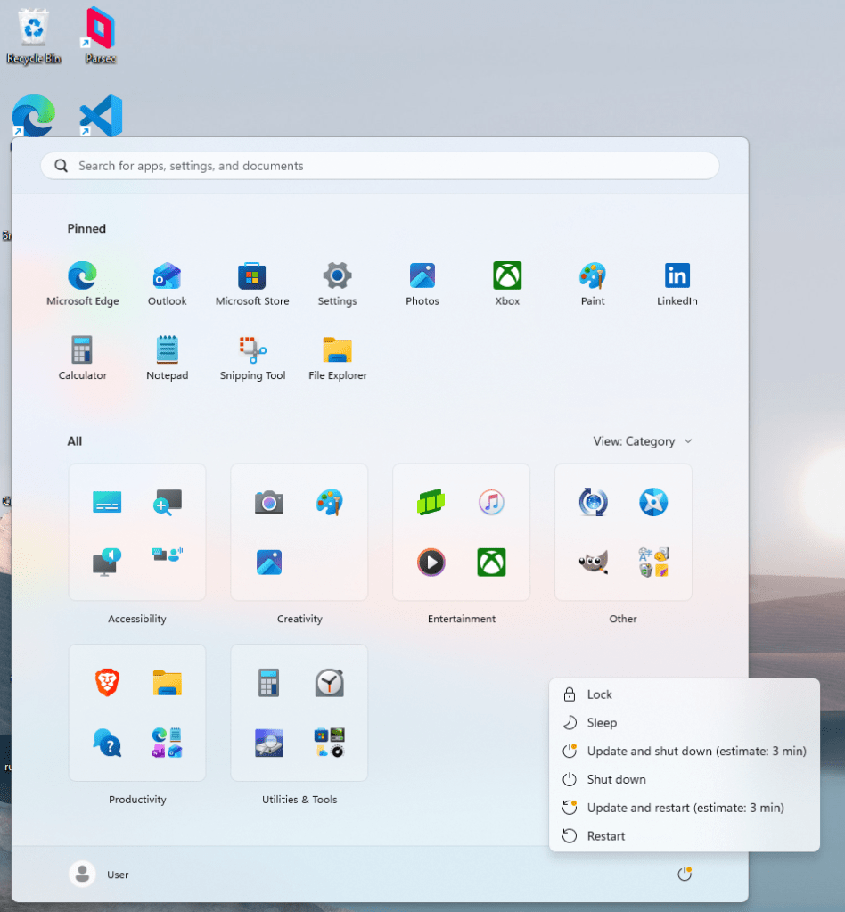 windows 11 shutdown, restart, sleep menu