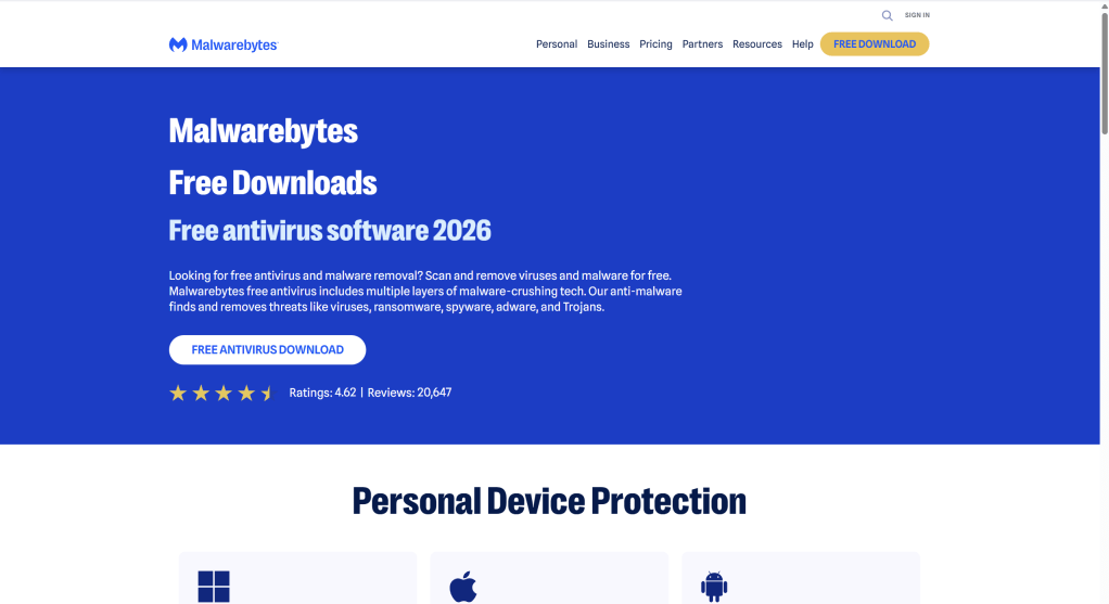malwarebyte antivirus free versino