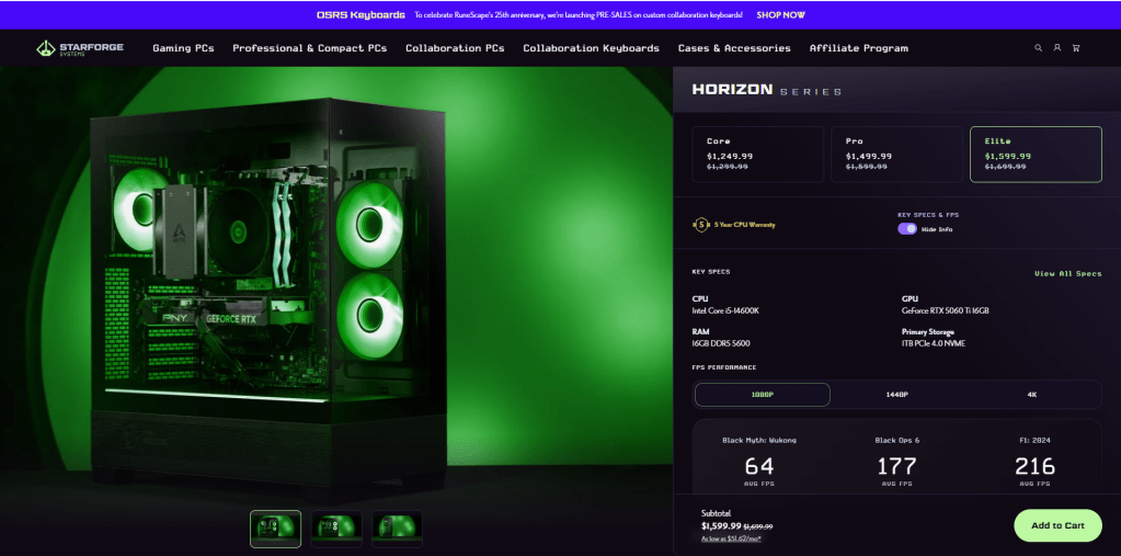 starforge systems custom pc storepage