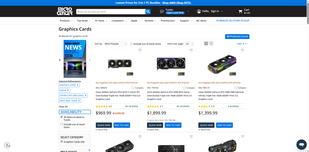 microcenter higher end gpu