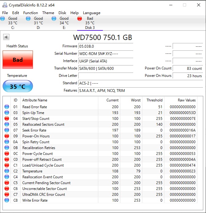 crystal disk bad hard drive warning
