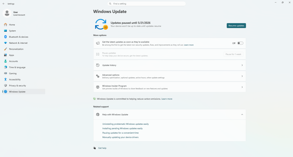 Windows 11 update pause