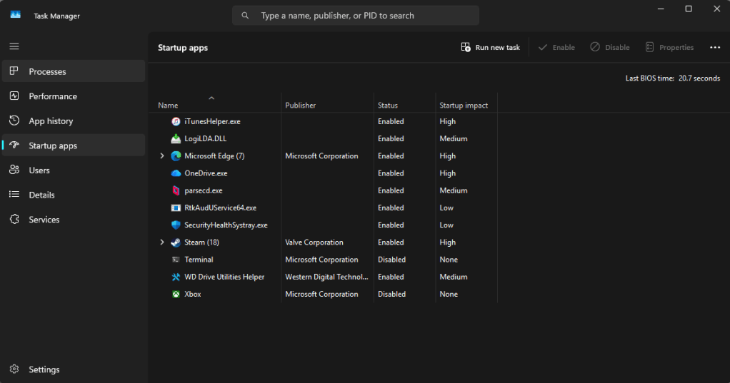 startup apps task manager
