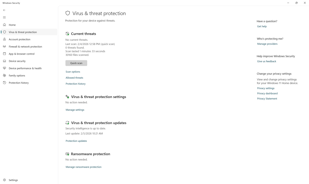 windows defender scan clean