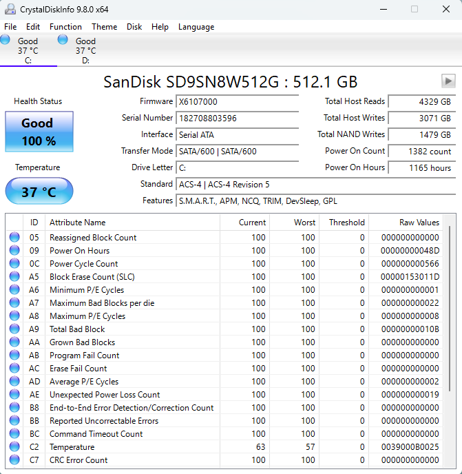 SSD health information crystaldisk