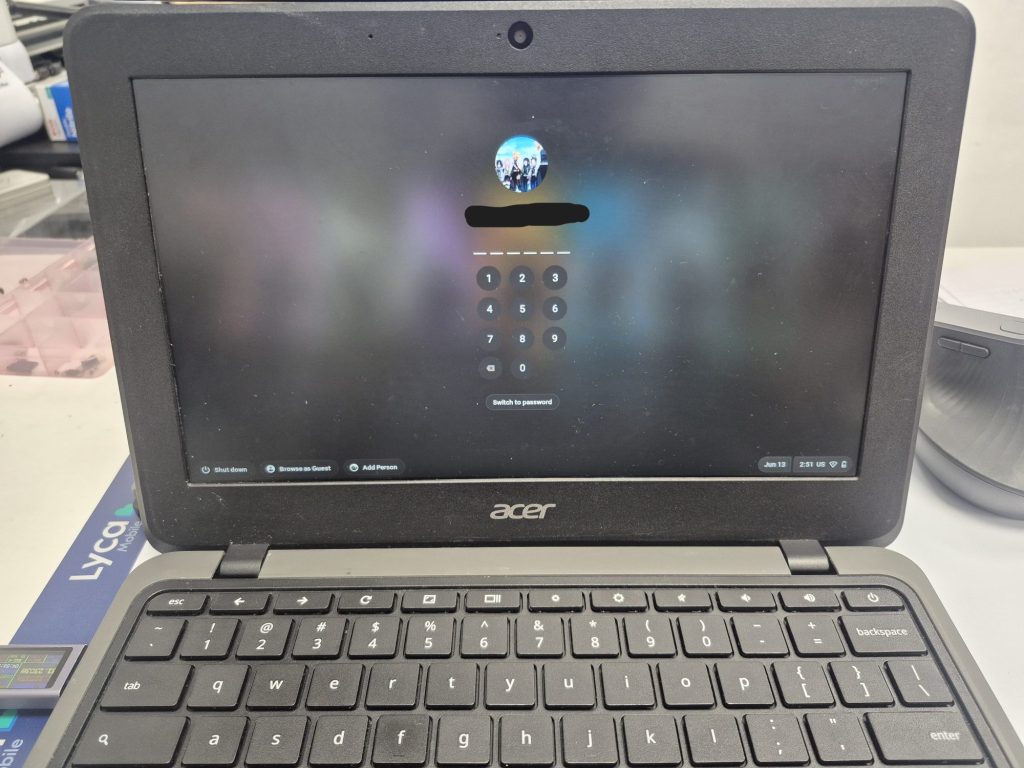 Acer Chromebook repair, main login screen